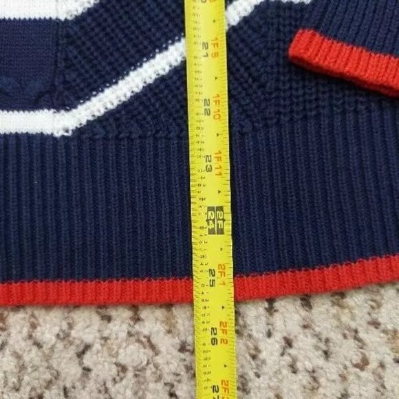 Crown & Ivy Women's Crochet Sweater Blue with White Stripes size XS - Picture 9 of 14